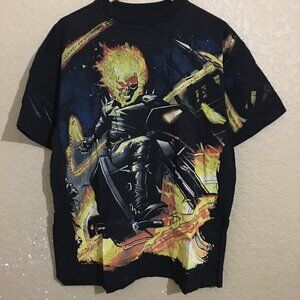 Ghost Rider Skeleton Skull Flame Fire All Over Print T-Shirt Black XL
